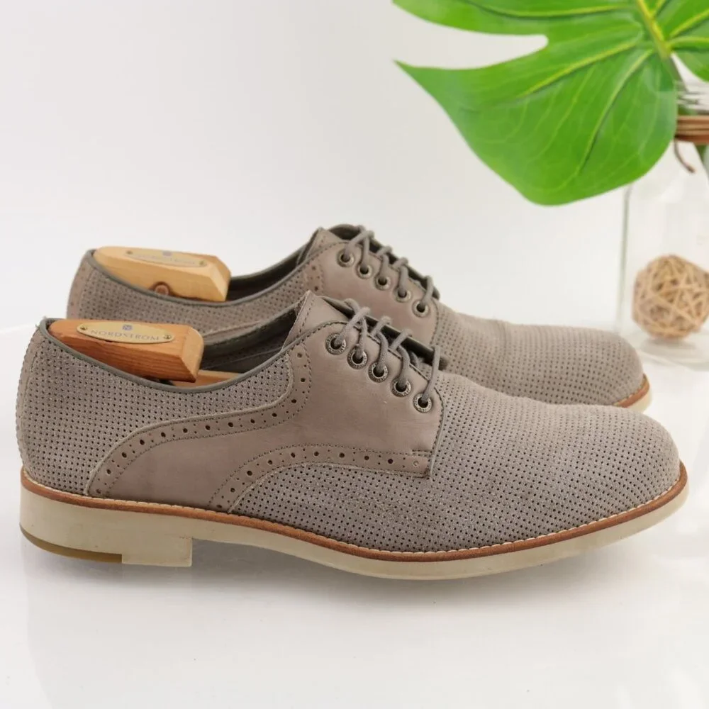 Johnston Murphy Mens Campton Saddle Oxford Size 9.5 M Tan Perf Suede Dress Shoes